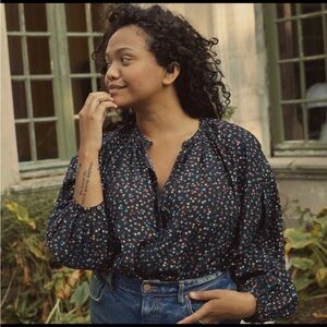 Doen Jane blouse in night songbird paisley print organic cotton viscose small